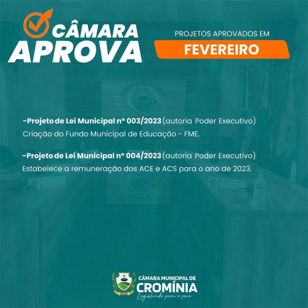 Projetos Aprovados em Fevereiro 2023 – Câmara Municipal de Cromínia